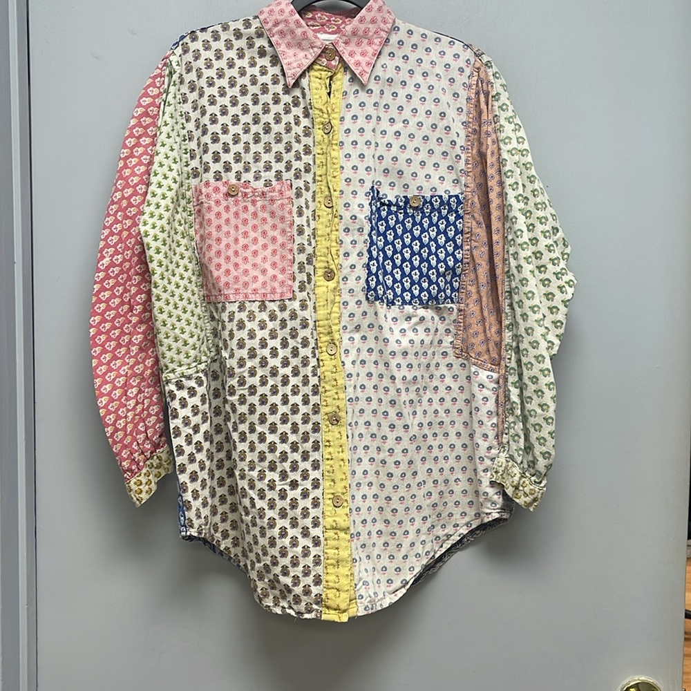 Sacred Threads Colorful Patchwork Button Down Shi… - image 5